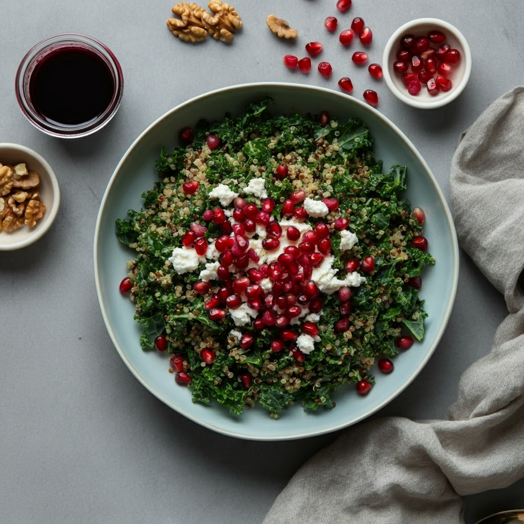 Crisp Kale Quinoa Salad Pomegranate Vinaigrette