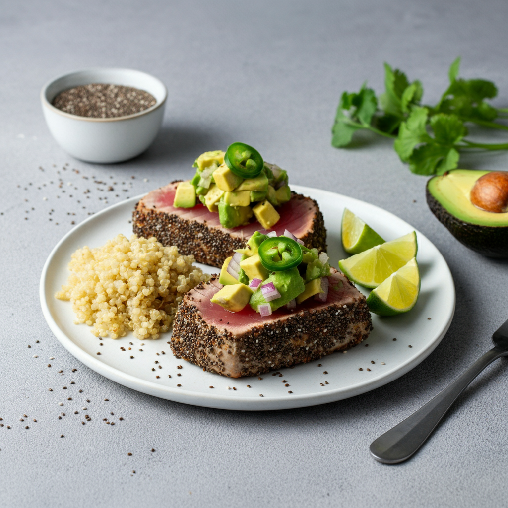 Chia Crusted Tuna Avocado Salsa