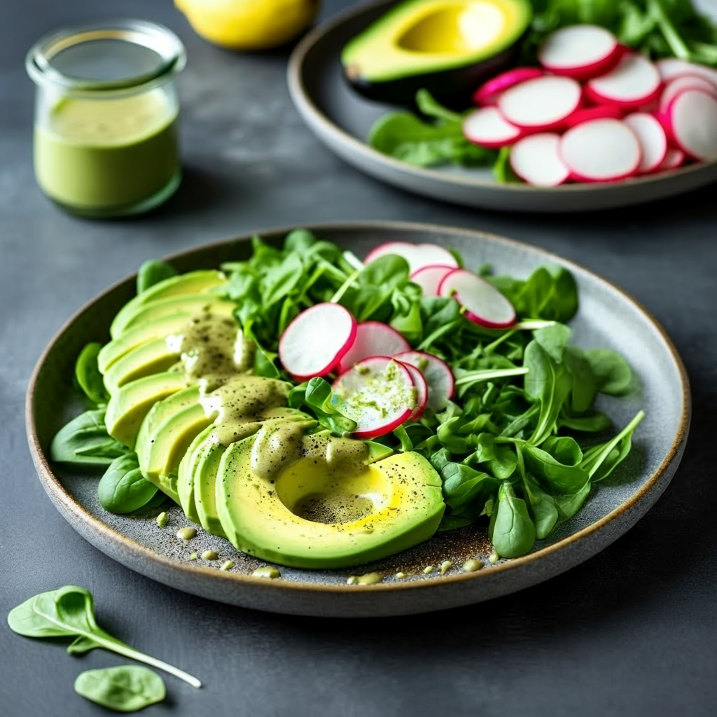 Watercress Avocado Salad Lemon-Tahini Dressing