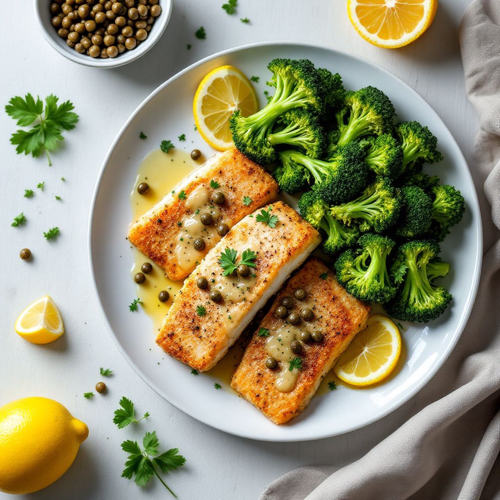Flaxseed-Crusted Mackerel Lemon Caper Sauce