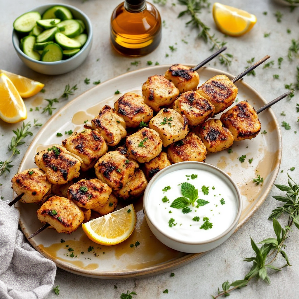 Lemon Herb Chicken Skewers Yogurt Dip