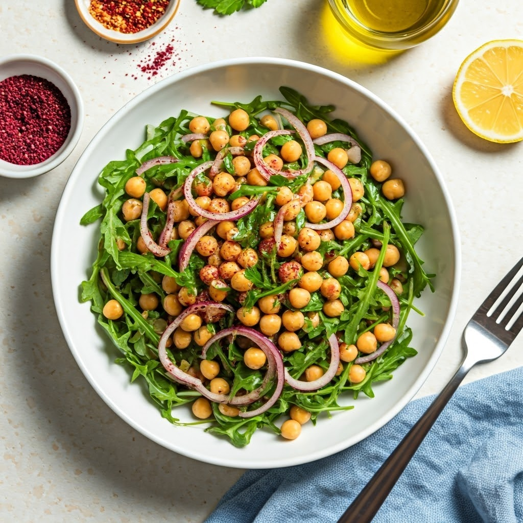 Chickpea Arugula Salad Sumac Dressing