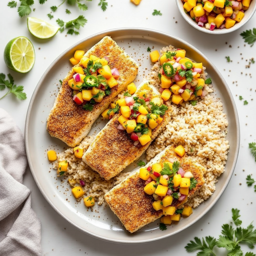 Hemp Seed-Crusted Cod Spicy Mango Salsa