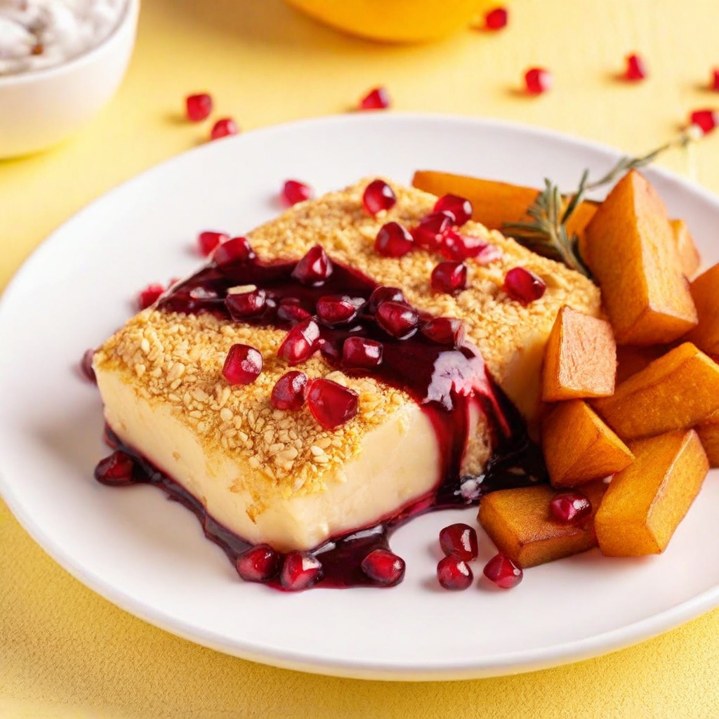 Almond-Crusted Halibut Pomegranate Glaze