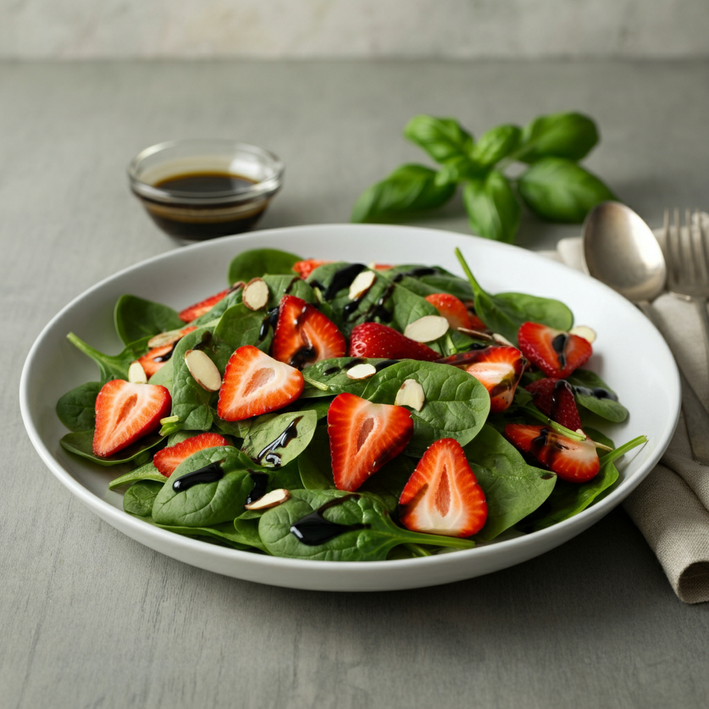 Spinach Strawberry Salad Basil-Balsamic Drizzle