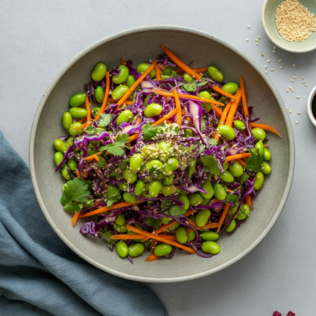Asian-Inspired Cabbage Edamame Salad Ginger-Sesame Dressing
