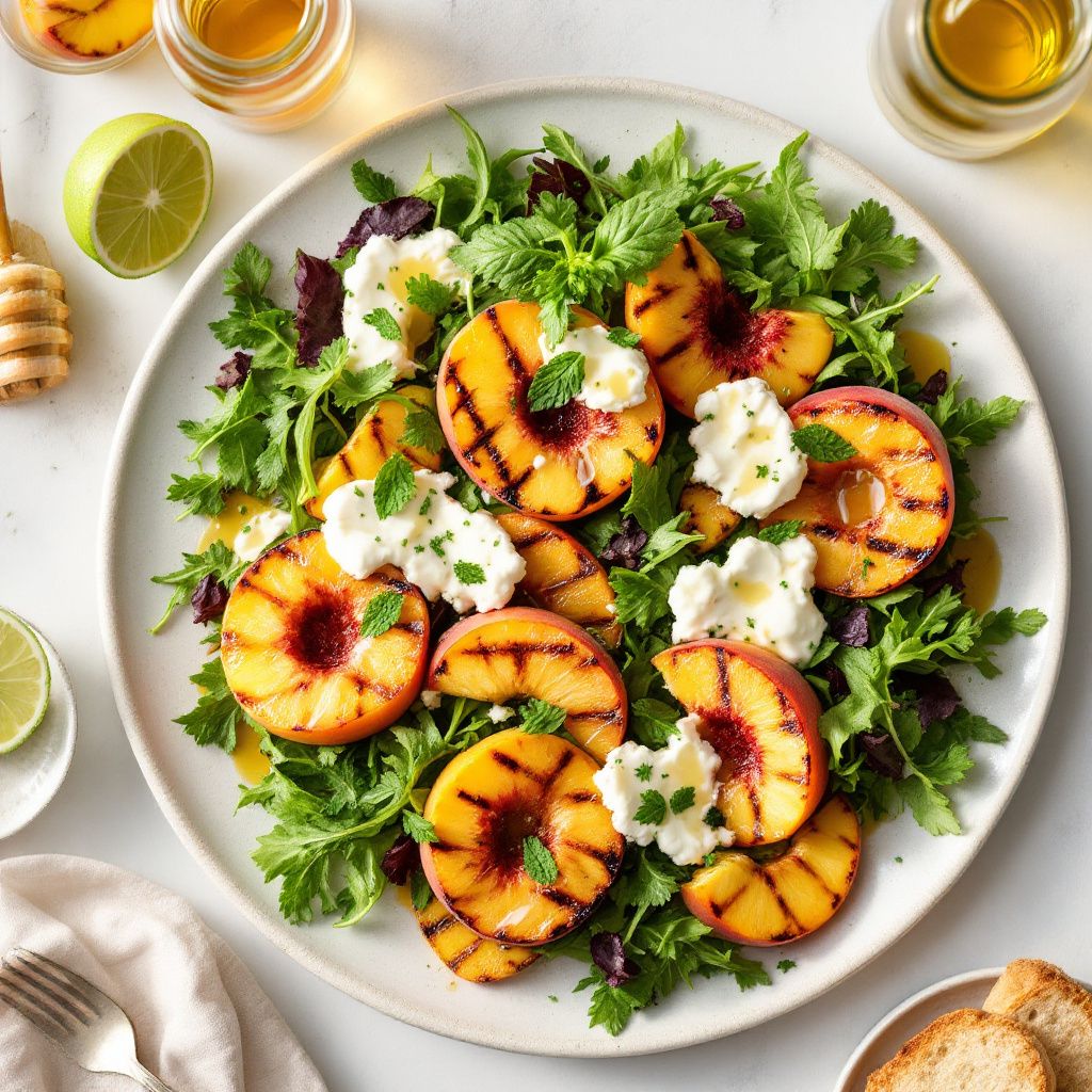 Grilled Peach Burrata Salad Mint-Lime Dressing
