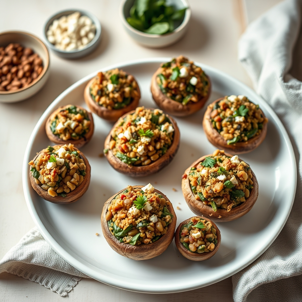 Lentil Spinach Stuffed Mushrooms