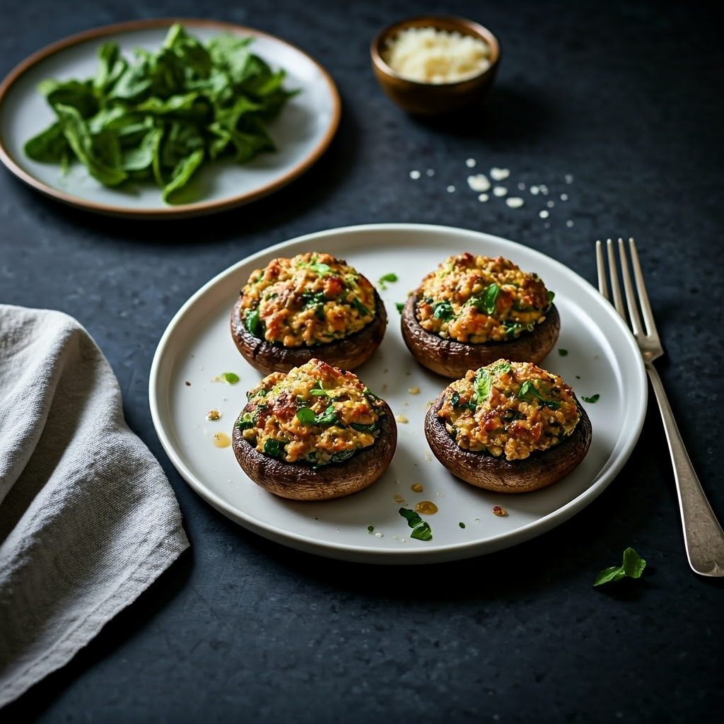 Turkey Spinach Stuffed Portobello Mushrooms