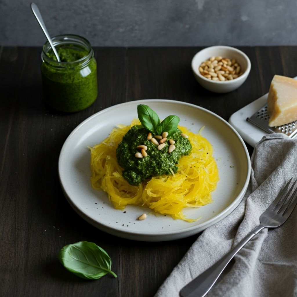 Spaghetti Squash Pesto Pine Nuts