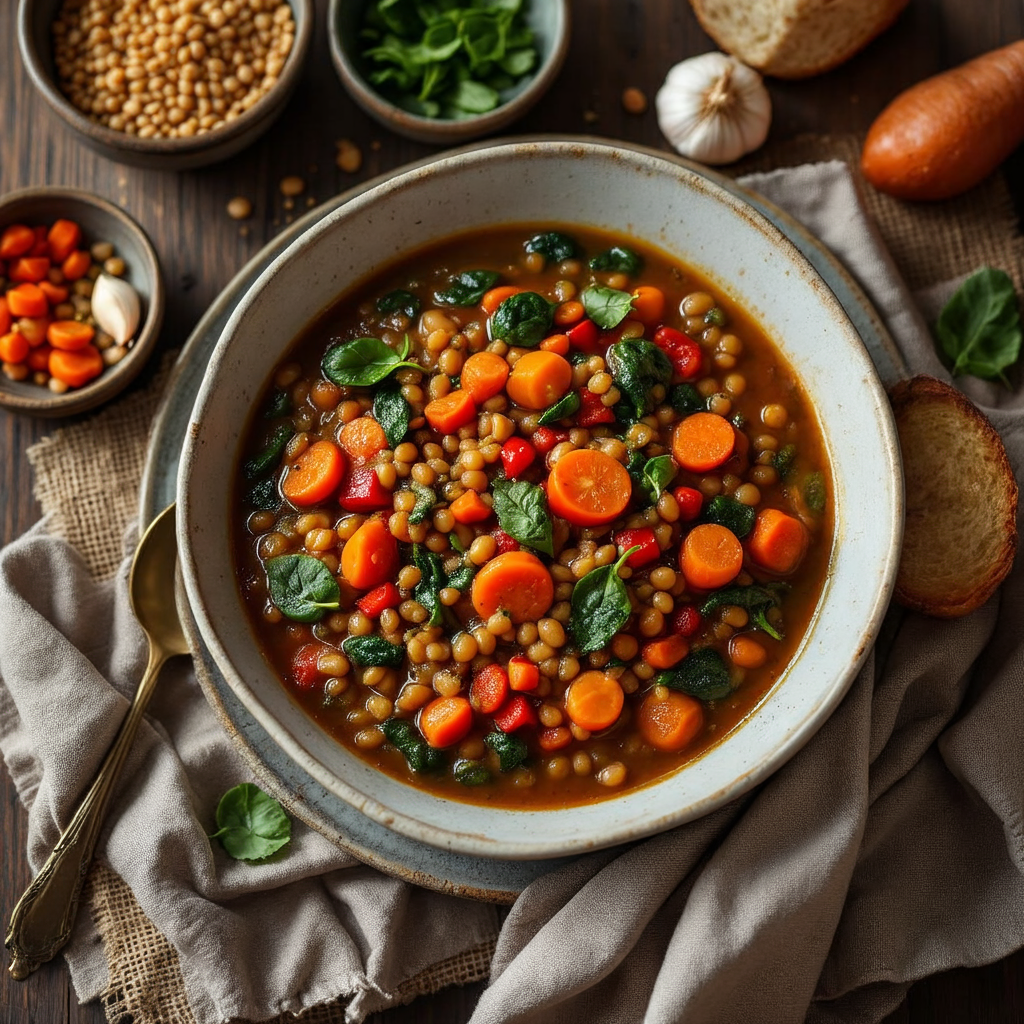 Hearty Lentil Spinach Stew