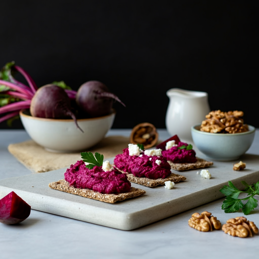 Beetroot Walnut Spread Rye Crackers